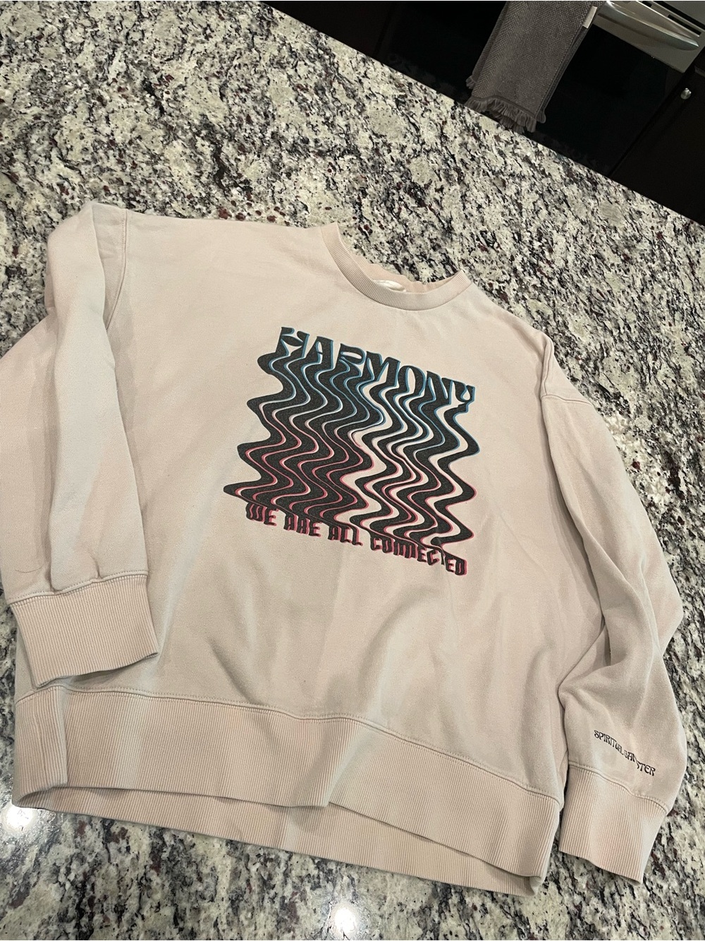 Spiritual Gangster Cream V-Neck Sweater with Multicolor Graphic